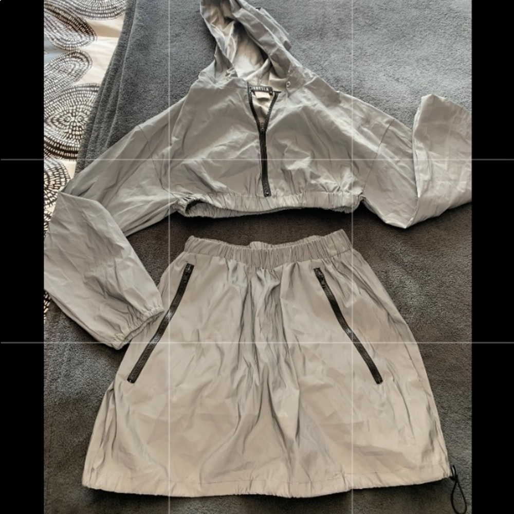 2pc Grey Nylon Hoodie and Skirt outfit